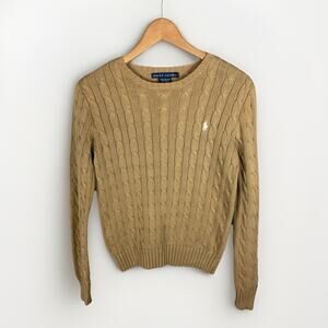 Vintage Ralph Lauren Cable Knit Sweater Women’s S Made In Hong Kong Cotton Pony